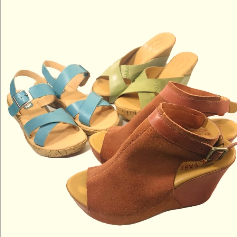Cork-Ease Lot 3 Leather Platform Wedge Sandals 7